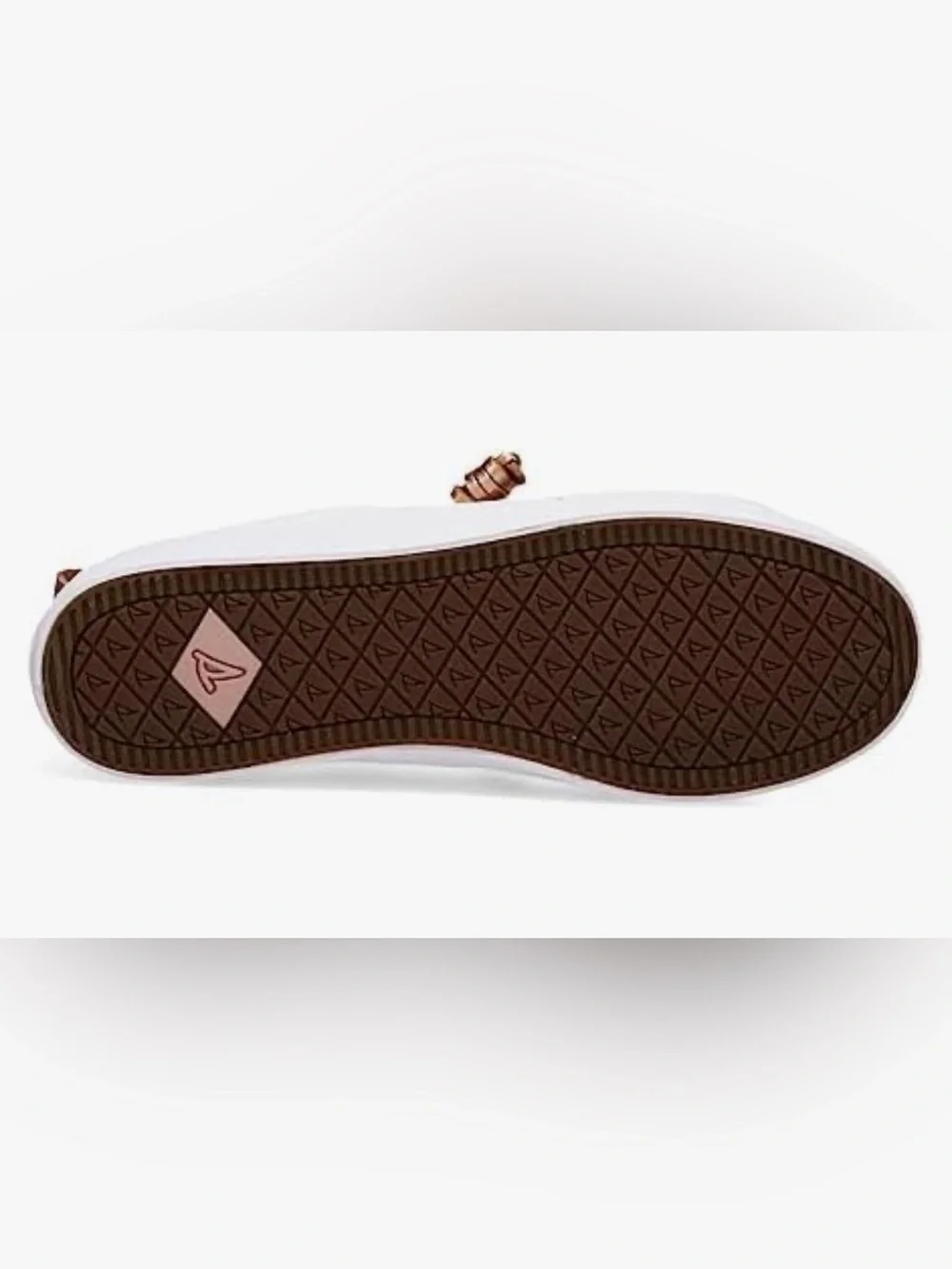 Sperry White Woven Low-Top Sneaker with Metallic Rose Accents